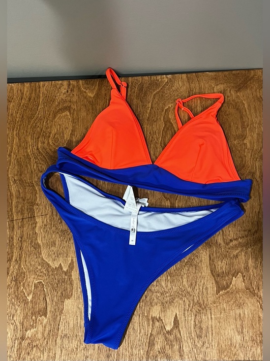 Cupshe Other - Cupshe Orange Triangle Top & Royal Blue Bikini Bottoms